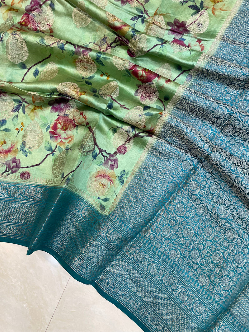 Pure Chiniya Silk Handloom Banarasi Saree Digital Print - The Handlooms