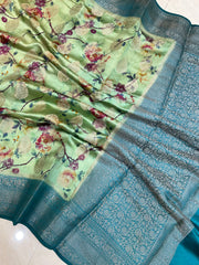 Pure Chiniya Silk Handloom Banarasi Saree Digital Print - The Handlooms