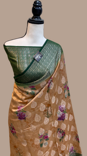 Pure Chiniya Silk Handloom Banarasi Saree Digital Print - The Handlooms