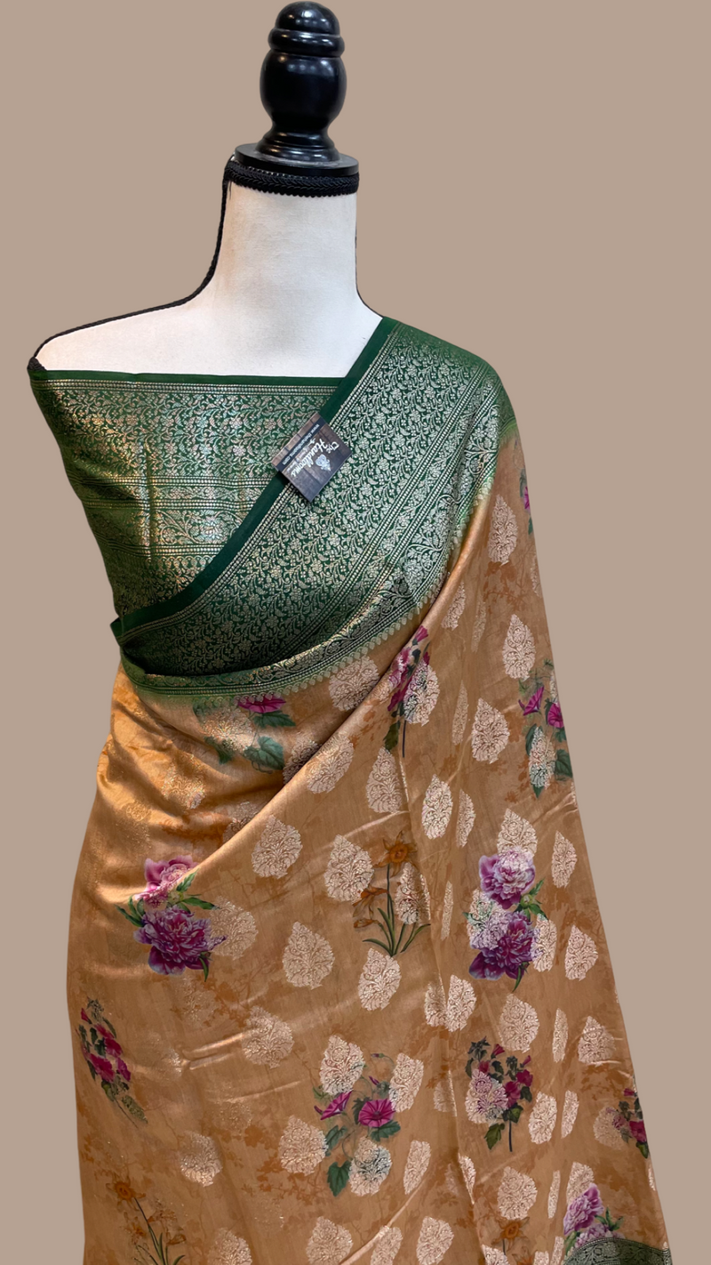 Pure Chiniya Silk Handloom Banarasi Saree Digital Print - The Handlooms