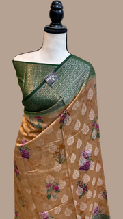 Pure Chiniya Silk Handloom Banarasi Saree Digital Print - The Handlooms