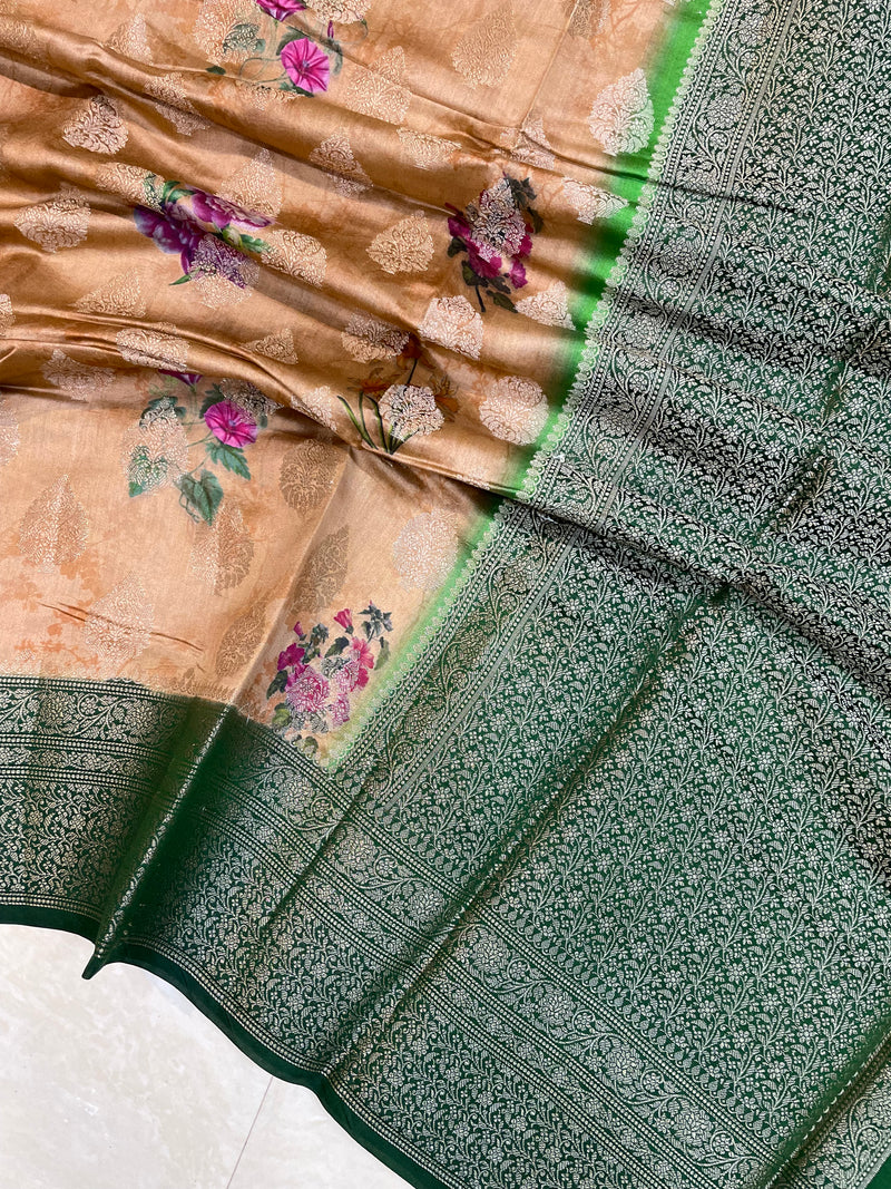 Pure Chiniya Silk Handloom Banarasi Saree Digital Print - The Handlooms