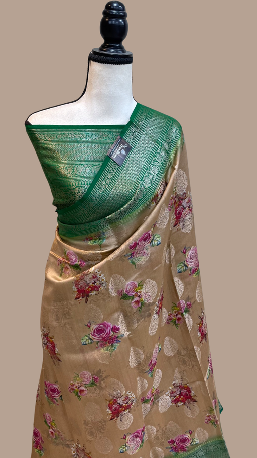 Pure Chiniya Silk Handloom Banarasi Saree Digital Print - The Handlooms
