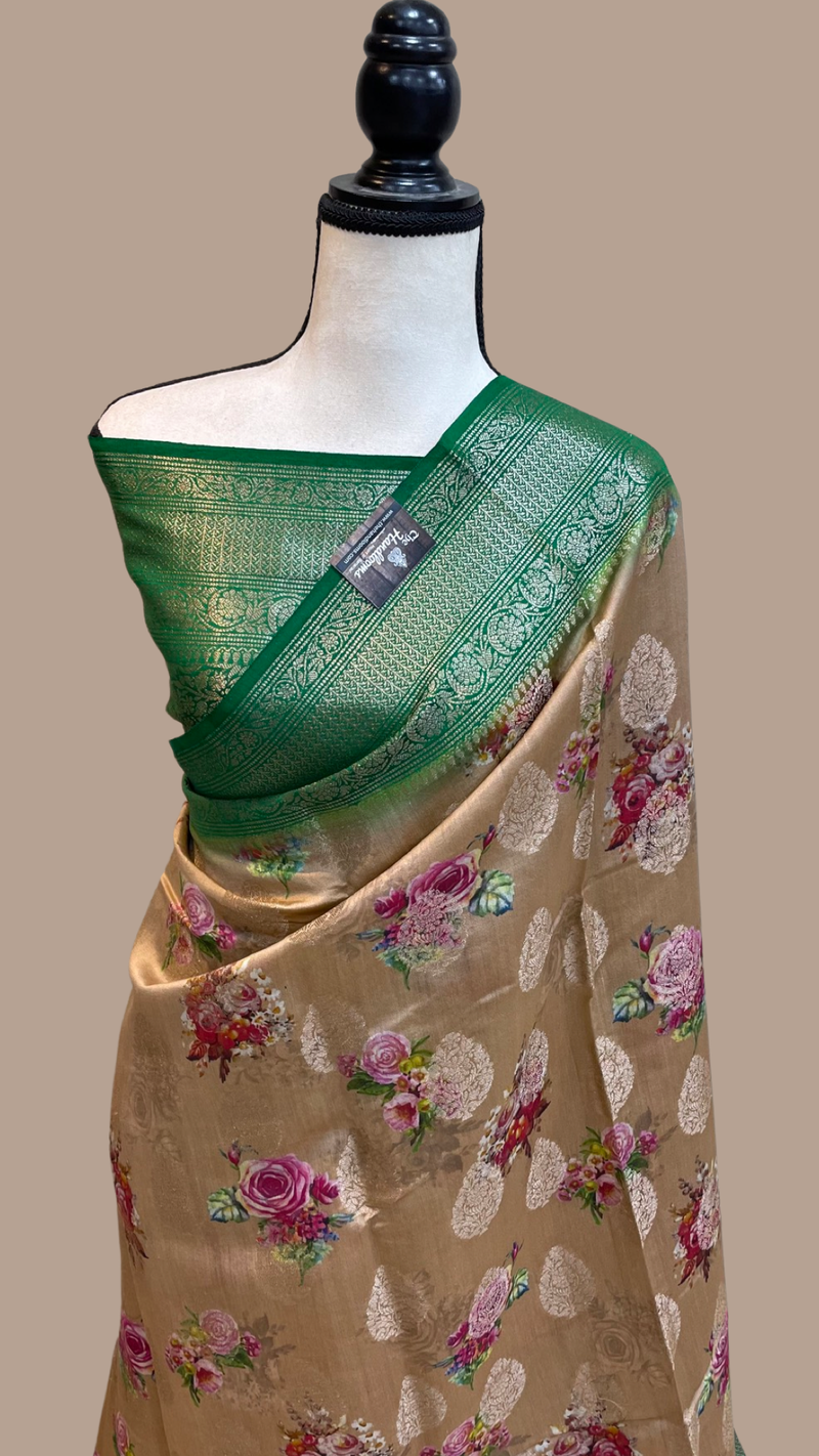 Pure Chiniya Silk Handloom Banarasi Saree Digital Print - The Handlooms