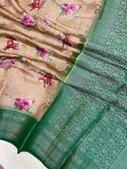 Pure Chiniya Silk Handloom Banarasi Saree Digital Print - The Handlooms