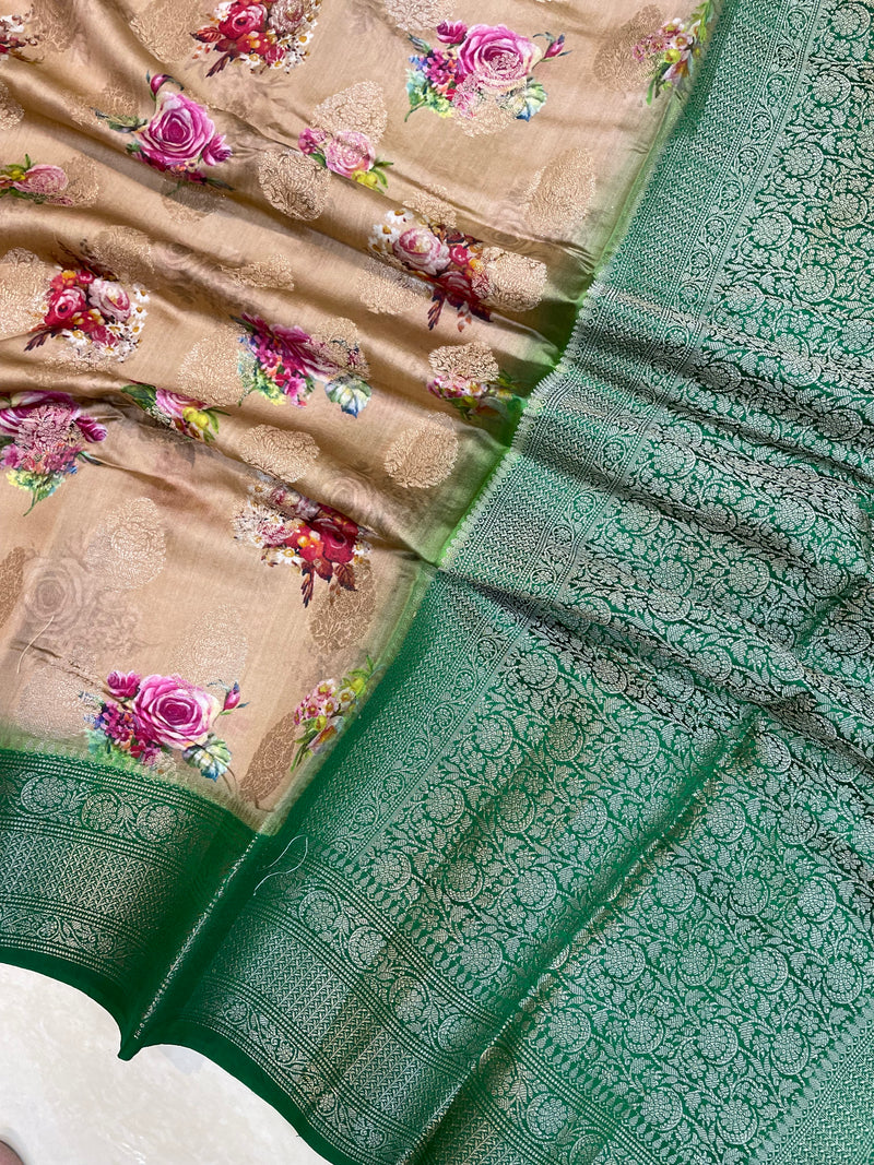 Pure Chiniya Silk Handloom Banarasi Saree Digital Print - The Handlooms
