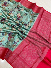 Pure Chiniya Silk Handloom Banarasi Saree Digital Print - The Handlooms