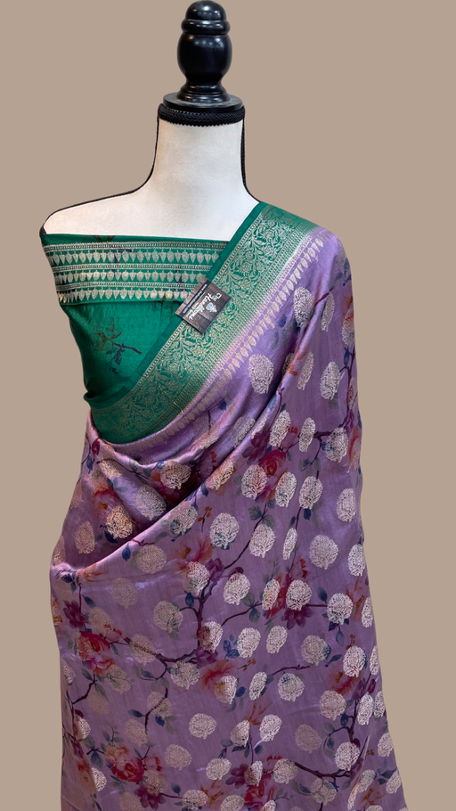 Pure Chiniya Silk Handloom Banarasi Saree Digital Print - The Handlooms