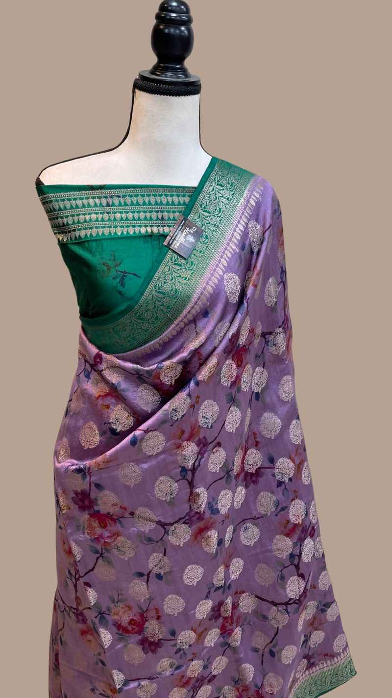 Pure Chiniya Silk Handloom Banarasi Saree Digital Print - The Handlooms