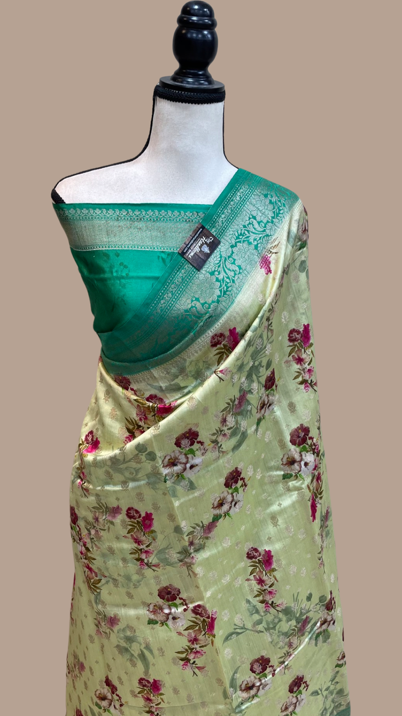 Pure Chiniya Silk Handloom Banarasi Saree Digital Print - The Handlooms