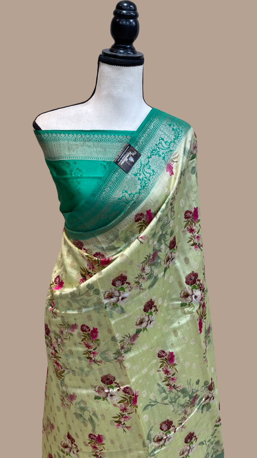 Pure Chiniya Silk Handloom Banarasi Saree Digital Print - The Handlooms