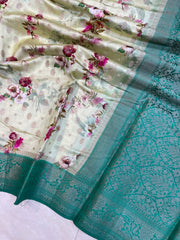 Pure Chiniya Silk Handloom Banarasi Saree Digital Print - The Handlooms