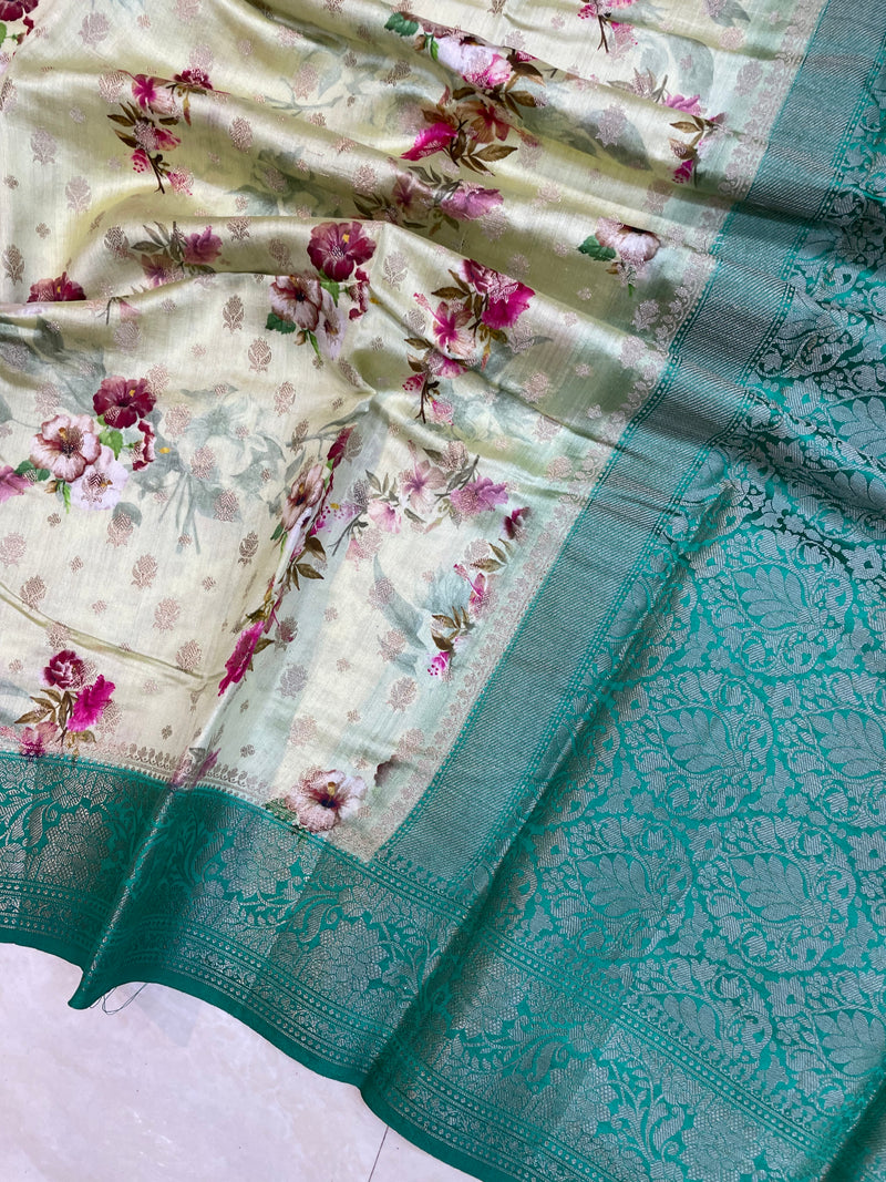 Pure Chiniya Silk Handloom Banarasi Saree Digital Print - The Handlooms