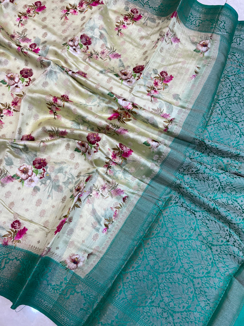 Pure Chiniya Silk Handloom Banarasi Saree Digital Print - The Handlooms