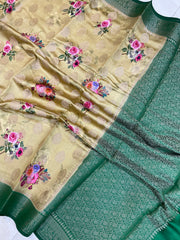 Pure Chiniya Silk Handloom Banarasi Saree Digital Print - The Handlooms