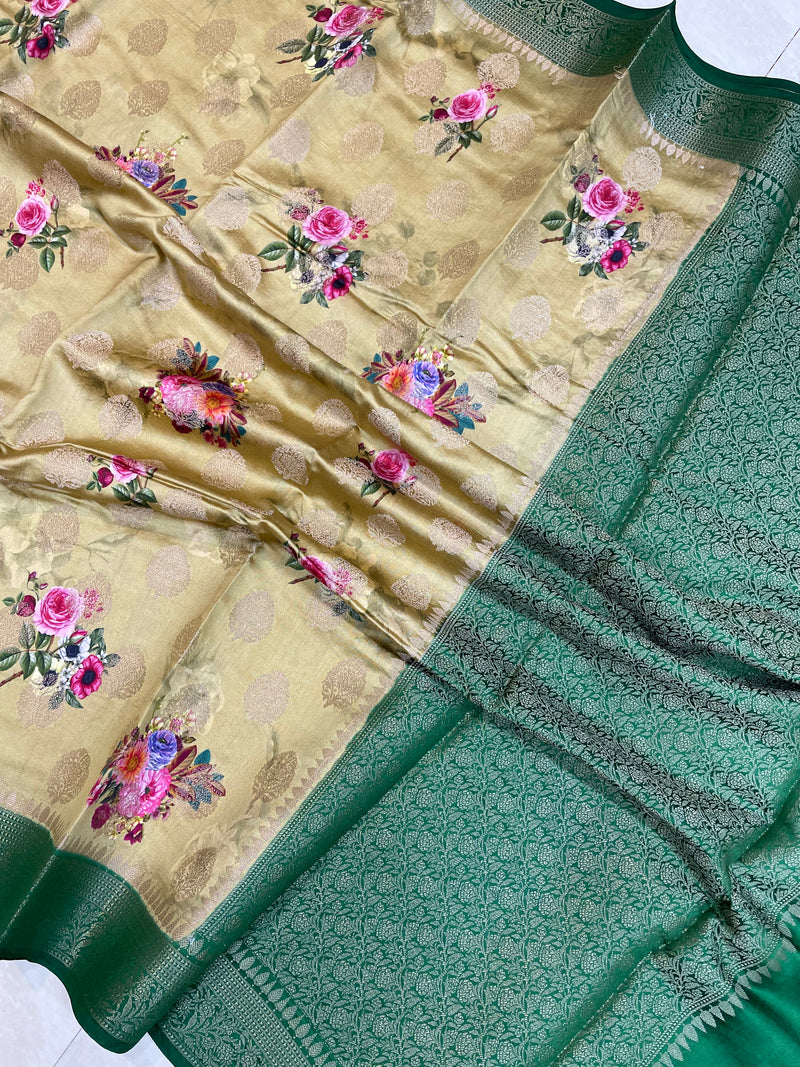 Pure Chiniya Silk Handloom Banarasi Saree Digital Print - The Handlooms