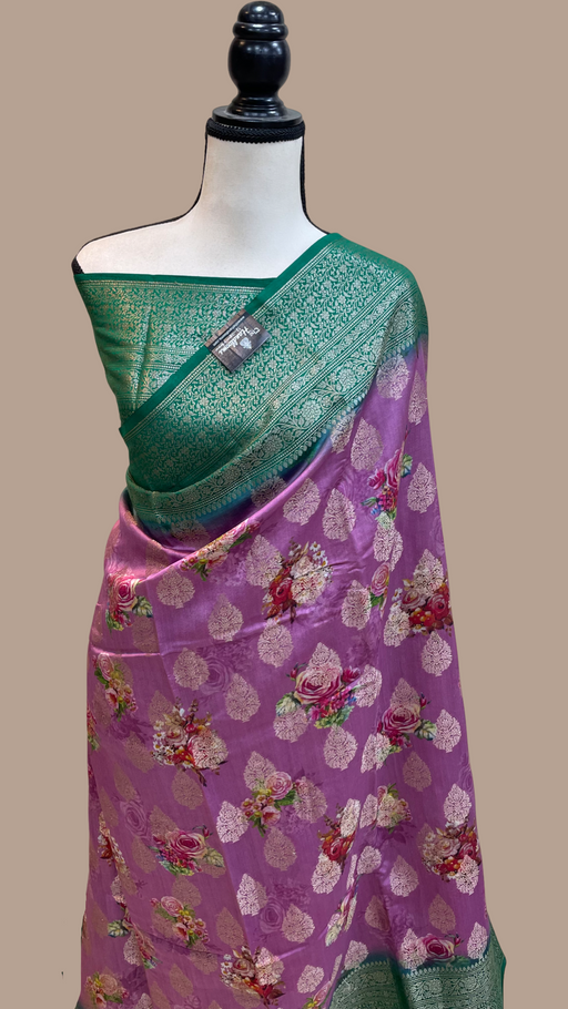 Pure Chiniya Silk Handloom Banarasi Saree Digital Print - The Handlooms
