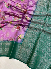 Pure Chiniya Silk Handloom Banarasi Saree Digital Print - The Handlooms