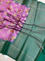 Pure Chiniya Silk Handloom Banarasi Saree Digital Print - The Handlooms