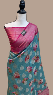 Pure Chiniya Silk Handloom Banarasi Saree Digital Print - The Handlooms