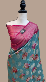 Pure Chiniya Silk Handloom Banarasi Saree Digital Print - The Handlooms