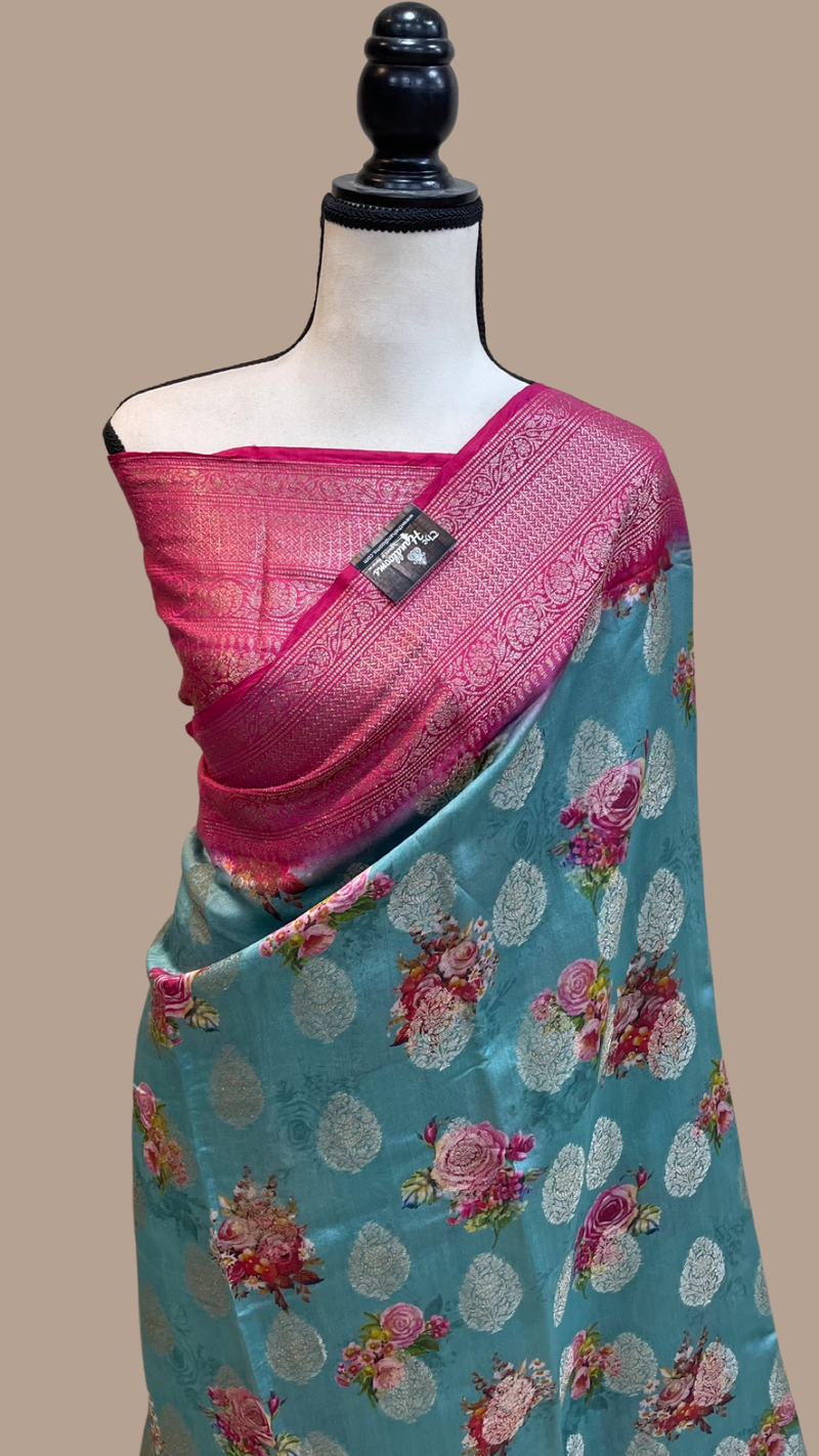 Pure Chiniya Silk Handloom Banarasi Saree Digital Print - The Handlooms