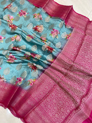 Pure Chiniya Silk Handloom Banarasi Saree Digital Print - The Handlooms