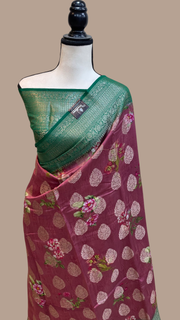 Pure Chiniya Silk Handloom Banarasi Saree Digital Print - The Handlooms
