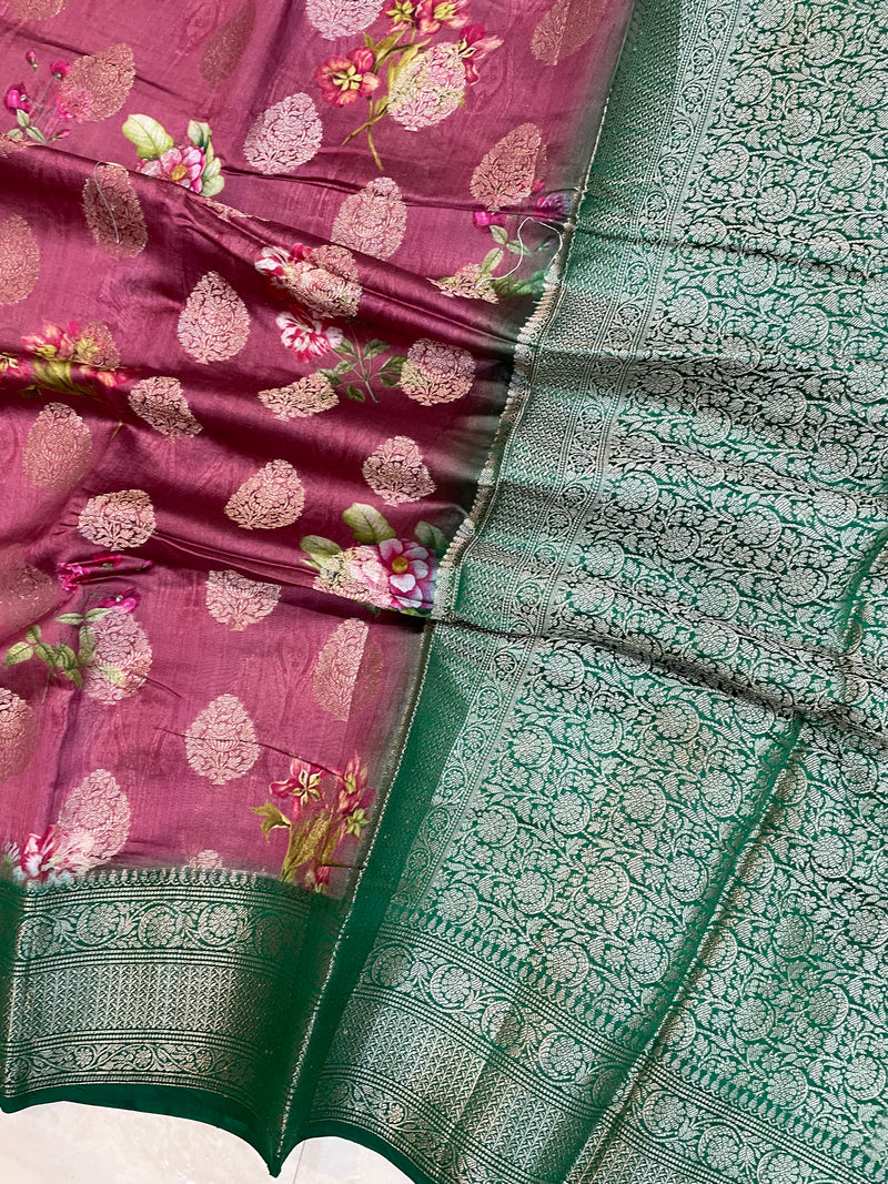 Pure Chiniya Silk Handloom Banarasi Saree Digital Print - The Handlooms