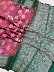 Pure Chiniya Silk Handloom Banarasi Saree Digital Print - The Handlooms