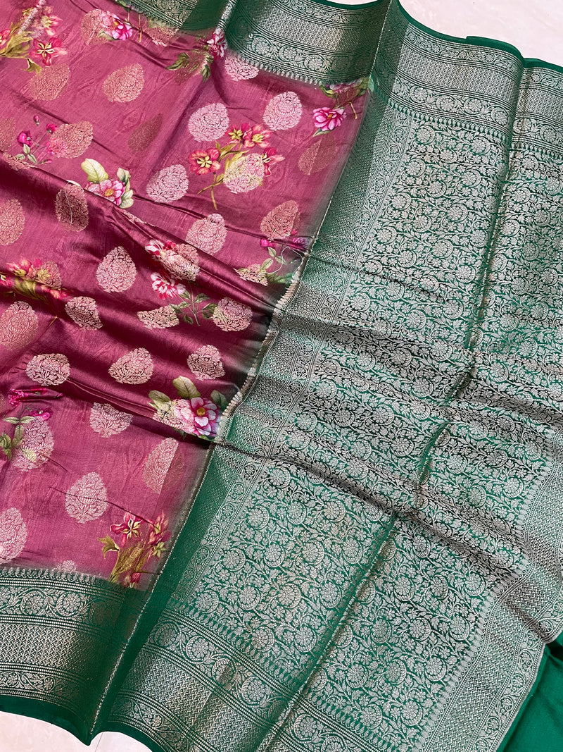 Pure Chiniya Silk Handloom Banarasi Saree Digital Print - The Handlooms