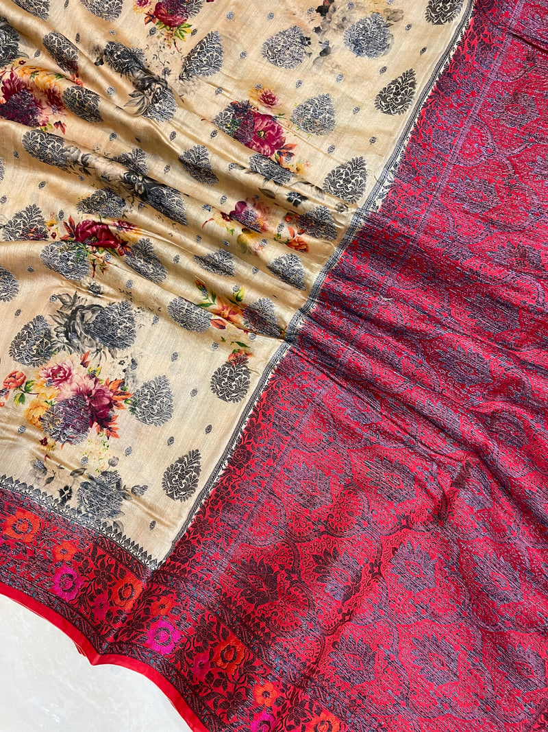 Pure Chiniya Silk Handloom Banarasi Saree Digital Print - The Handlooms