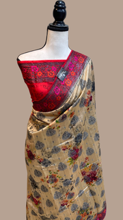 Pure Chiniya Silk Handloom Banarasi Saree Digital Print - The Handlooms