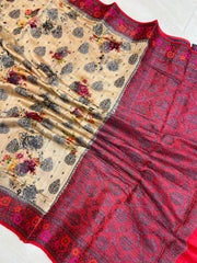 Pure Chiniya Silk Handloom Banarasi Saree Digital Print - The Handlooms