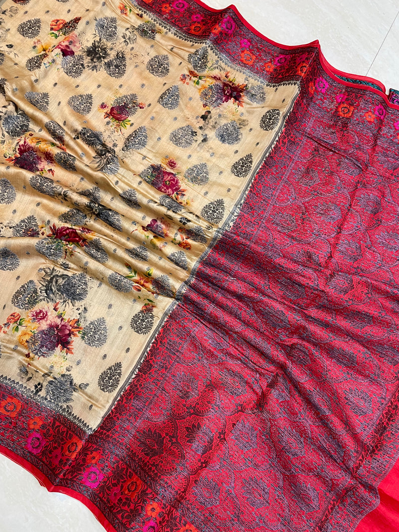 Pure Chiniya Silk Handloom Banarasi Saree Digital Print - The Handlooms