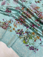 Pure Chiniya Silk Handloom Banarasi Saree Digital Print with Chikankari - The Handlooms