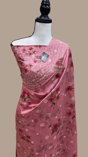 Pure Chiniya Silk Handloom Banarasi Saree Digital Print with Chikankari - The Handlooms