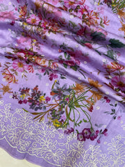 Pure Chiniya Silk Handloom Banarasi Saree Digital Print with Chikankari - The Handlooms