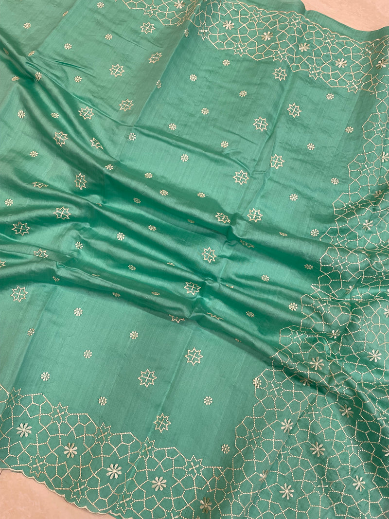 Pure Chiniya Silk Handloom Banarasi Saree with Chikankari - The Handlooms