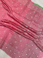 Pure Chiniya Silk Handloom Banarasi Saree with Chikankari - The Handlooms