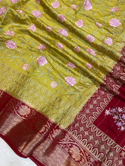 Pure Chiniya Silk Handloom Banarasi Saree With Chikankari - The Handlooms