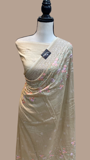 Pure Chiniya Silk Handloom Banarasi Saree With Chikankari - The Handlooms