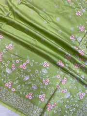 Pure Chiniya Silk Handloom Banarasi Saree With Chikankari - The Handlooms