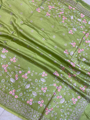 Pure Chiniya Silk Handloom Banarasi Saree With Chikankari - The Handlooms