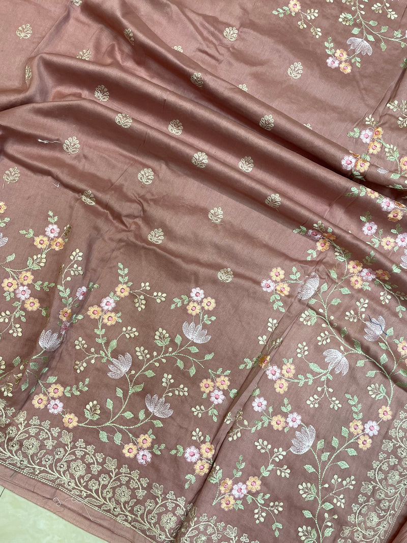 Pure Chiniya Silk Handloom Banarasi Saree With Chikankari - The Handlooms