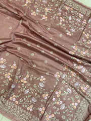 Pure Chiniya Silk Handloom Banarasi Saree With Chikankari - The Handlooms