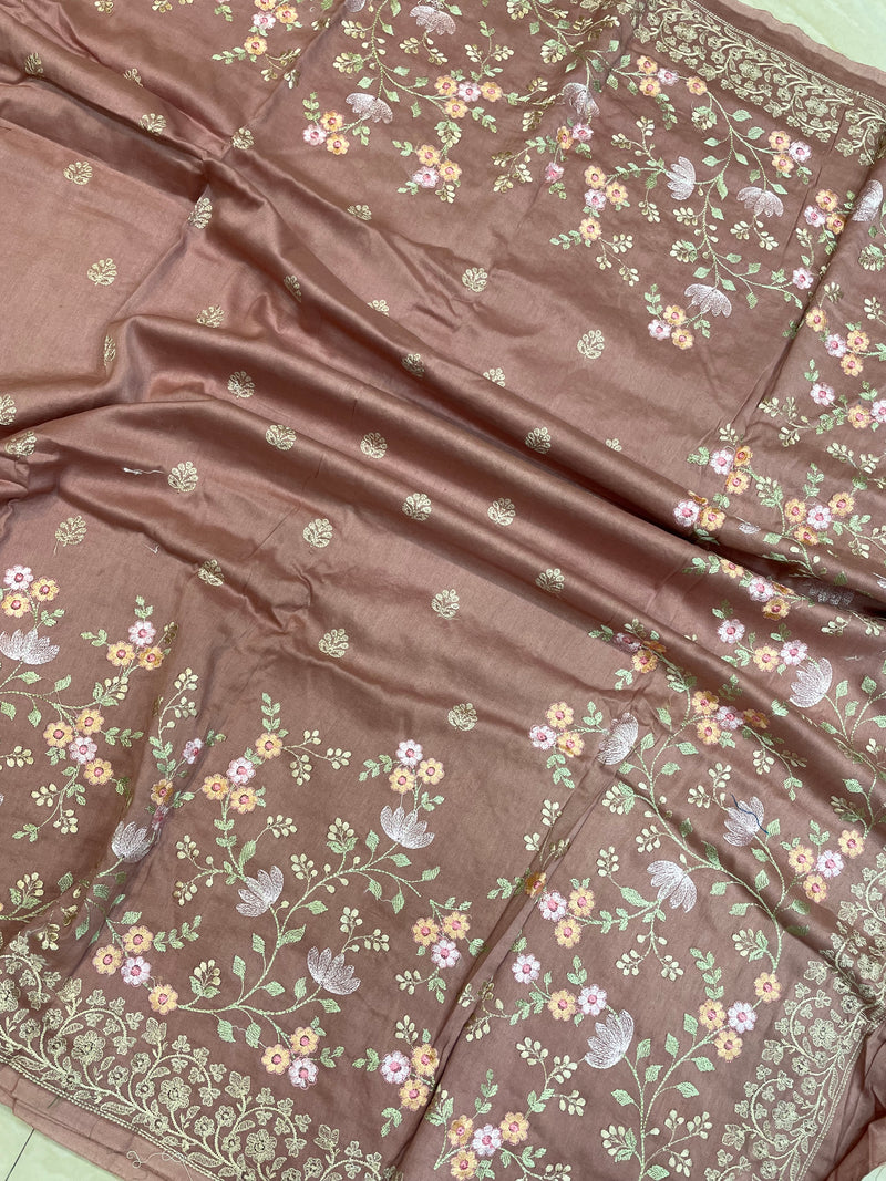 Pure Chiniya Silk Handloom Banarasi Saree With Chikankari - The Handlooms