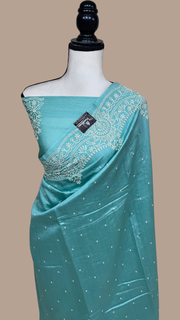 Pure Chiniya Silk Handloom Banarasi Saree With Chikankari - The Handlooms