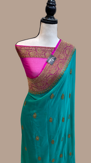 Pure Georgette Banarasi Saree - Antique Zari - The Handlooms