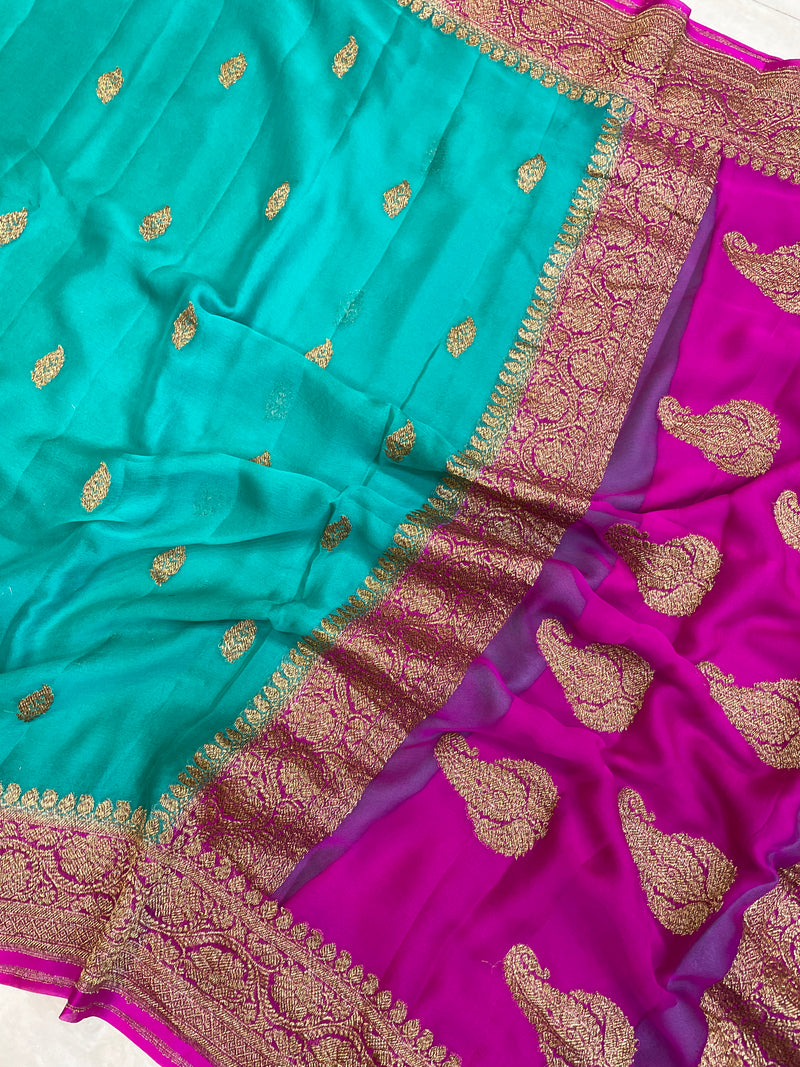 Pure Georgette Banarasi Saree - Antique Zari - The Handlooms
